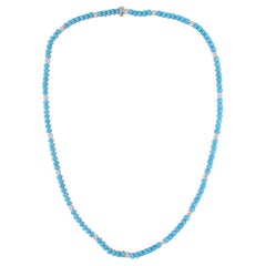 Oval Arizona Turquoise Gemstone Diamond Chain Necklace 14 Karat White Gold