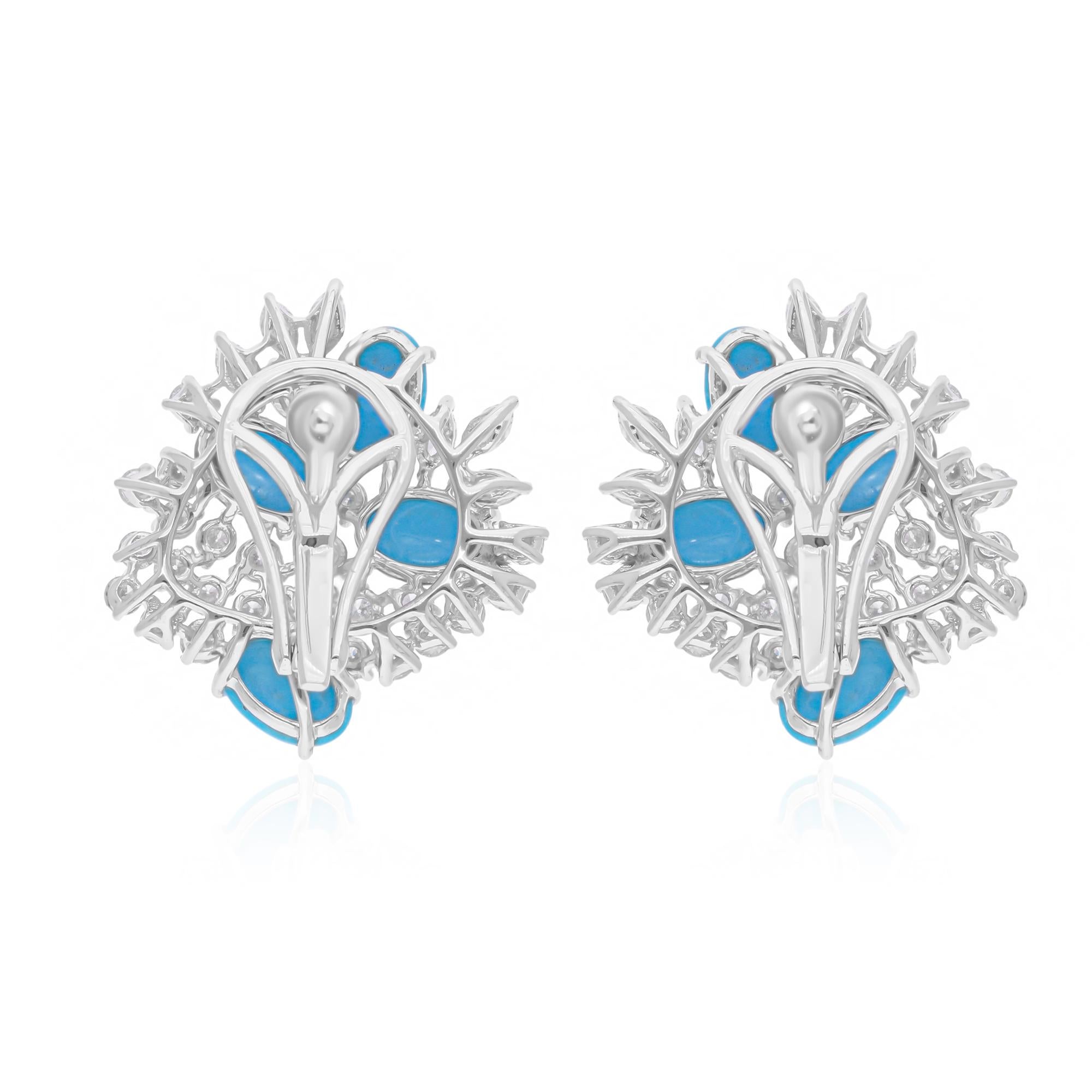 Oval Arizona Turquoise SI Clarity HI Color Diamond 18 Karat White Gold Earrings For Sale 1