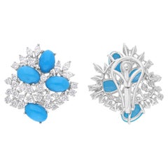 Boucles d'oreilles Arizona turquoise ovale SI Clarity HI Color Diamond en or blanc 18 carats