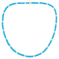 Oval Arizona Turquoise SI Clarity HI Color Diamond 18k White Gold Chain Necklace