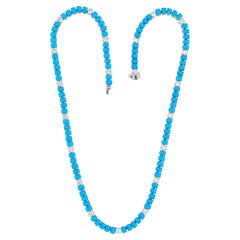 Oval Arizona Turquoise SI Clarity HI Color Diamond 18k White Gold Chain Necklace