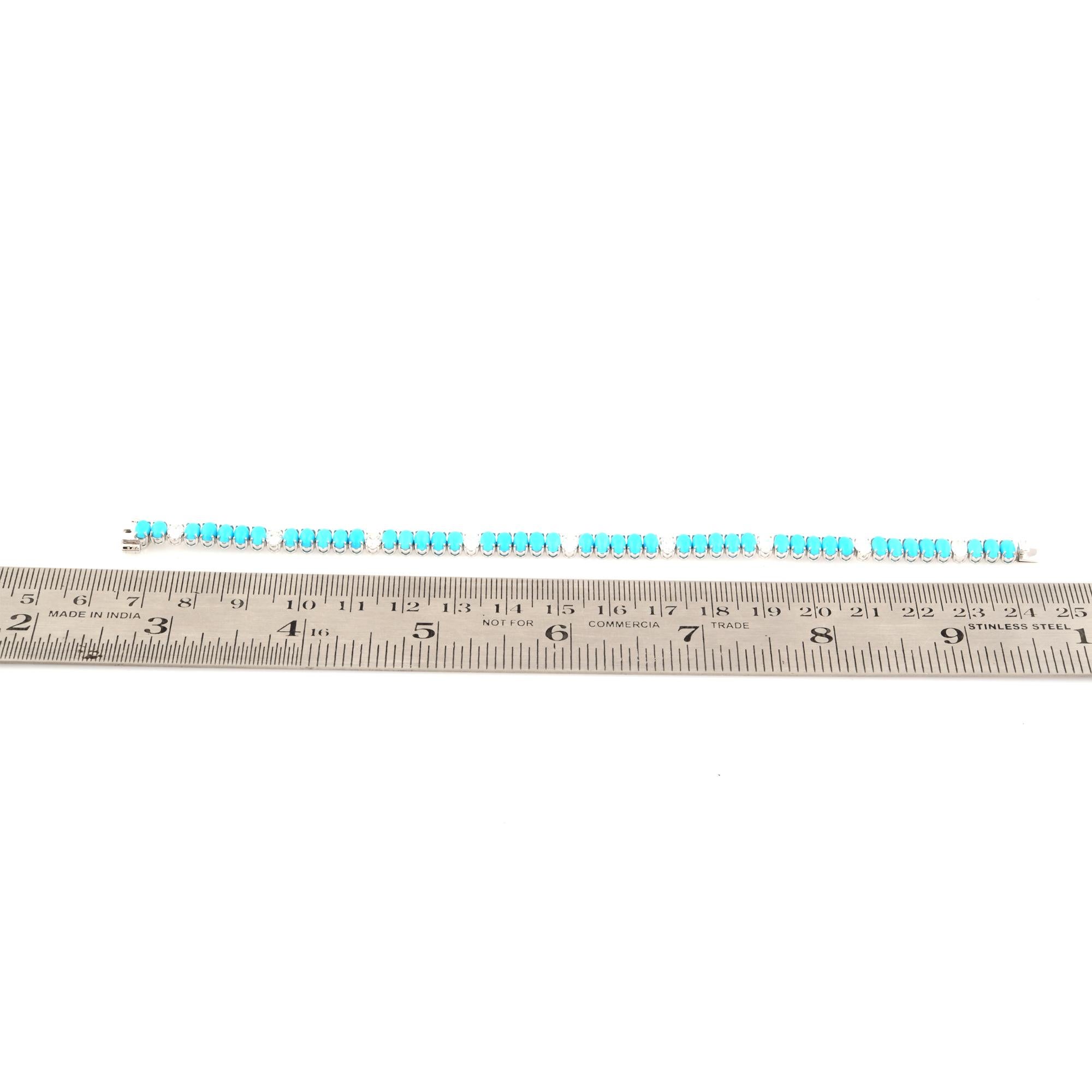 Ovaler Arizona-Türkis SI/H Diamant-Tennis-Armband 14 Karat Weißgold-Schmuck im Angebot 1