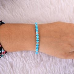 Oval Arizona Turquoise SI/H Diamond Tennis Bracelet 18 Karat White Gold Jewelry