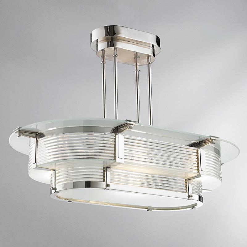 Lampadario Art Deco con finitura in nichel.