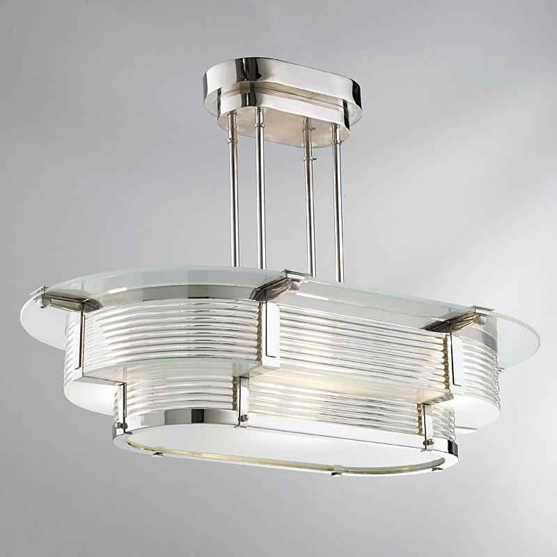 Art Deco chandelier with nickel finish.