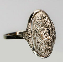 Oval Art Deco Diamond Ring 14K White Gold
