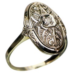 Oval Art Deco Diamond Ring 14K White Gold