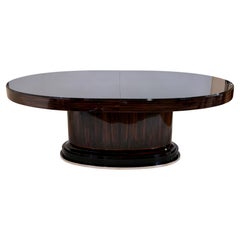Oval Art Deco Dining or Conference Table with Black Tabletop and Extension