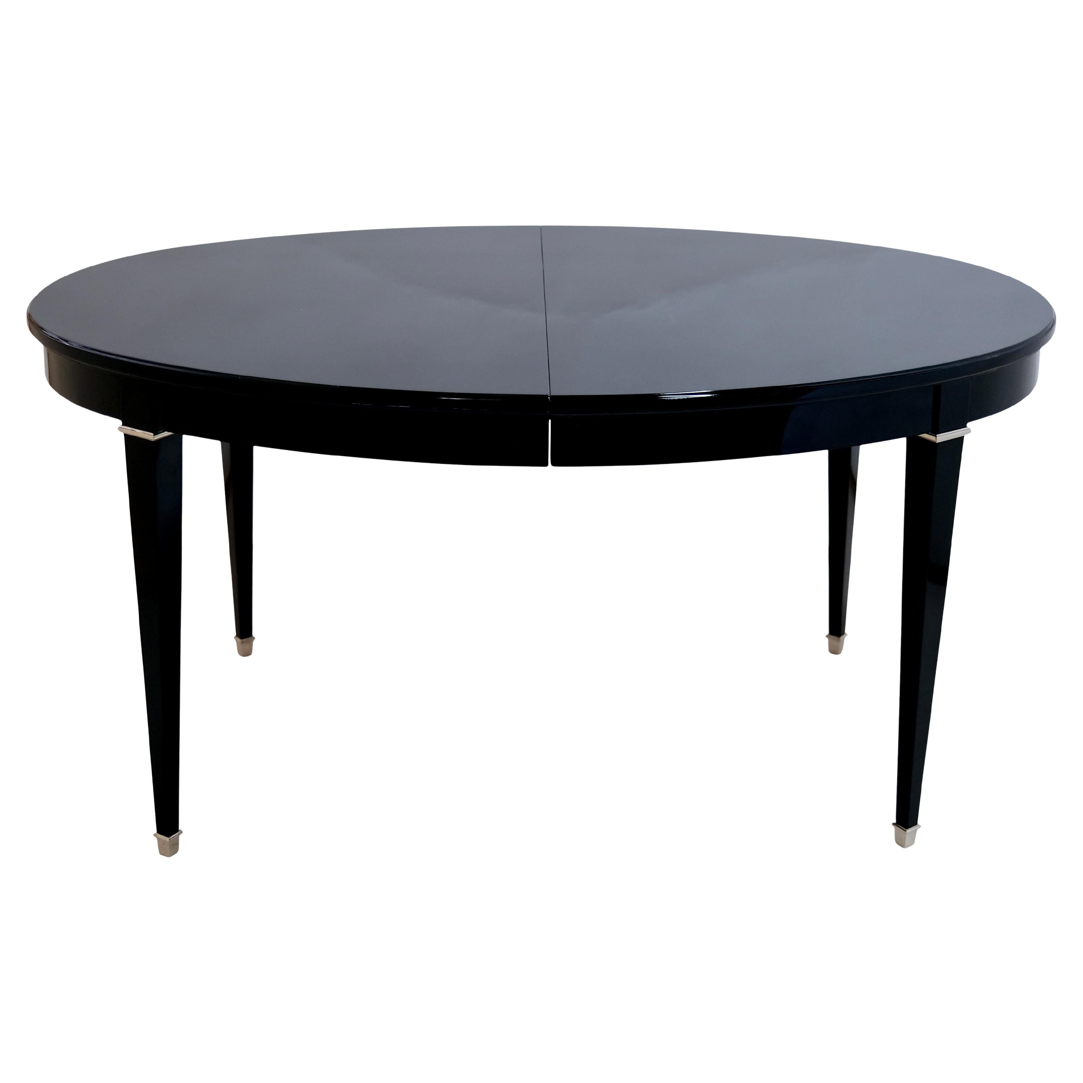 Art Deco Oval Dining Table in Mahogany Wood with Black Ebonized Edge