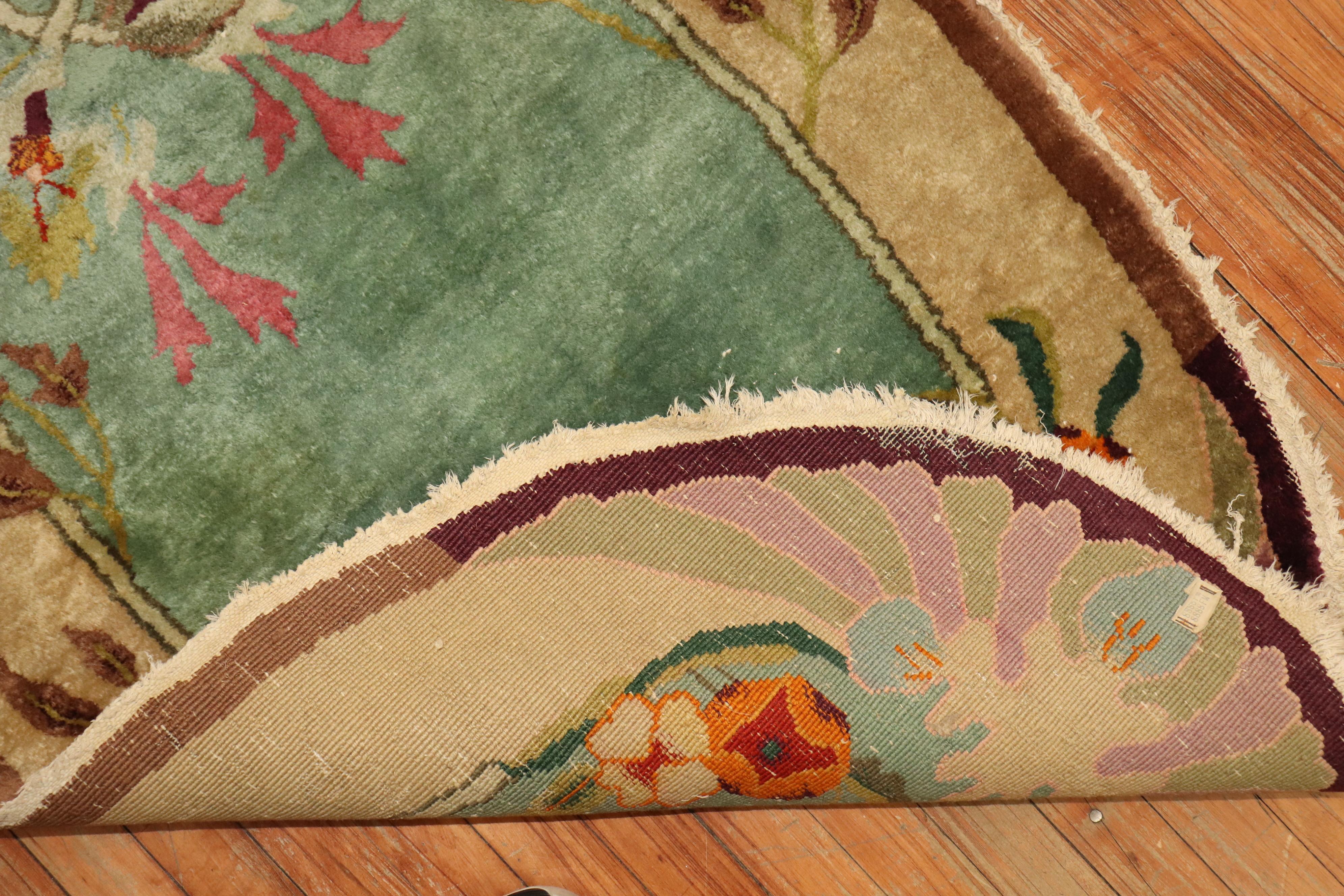 Oval Art Deco Green Chinese Nichols Rug In Excellent Condition In New York, NY