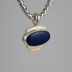 Oval Art Deco Inspired Lapis Lazuli Sterling Silver and 9k Yellow Gold Pendant
