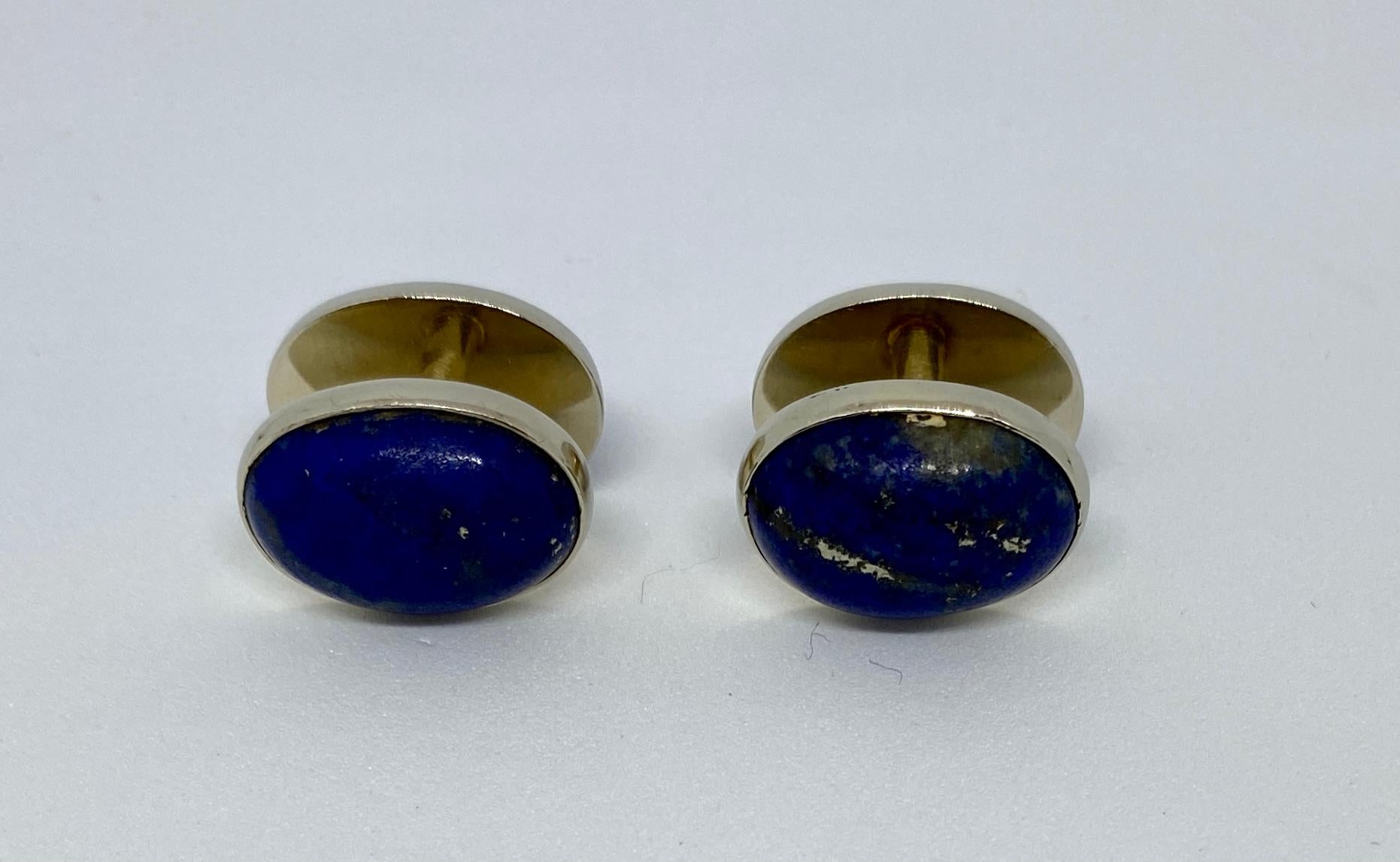 Ovale Art-déco-Manschettenknöpfe „Spool“ aus Weißgold mit Lapis Lazuli (Art déco) im Angebot