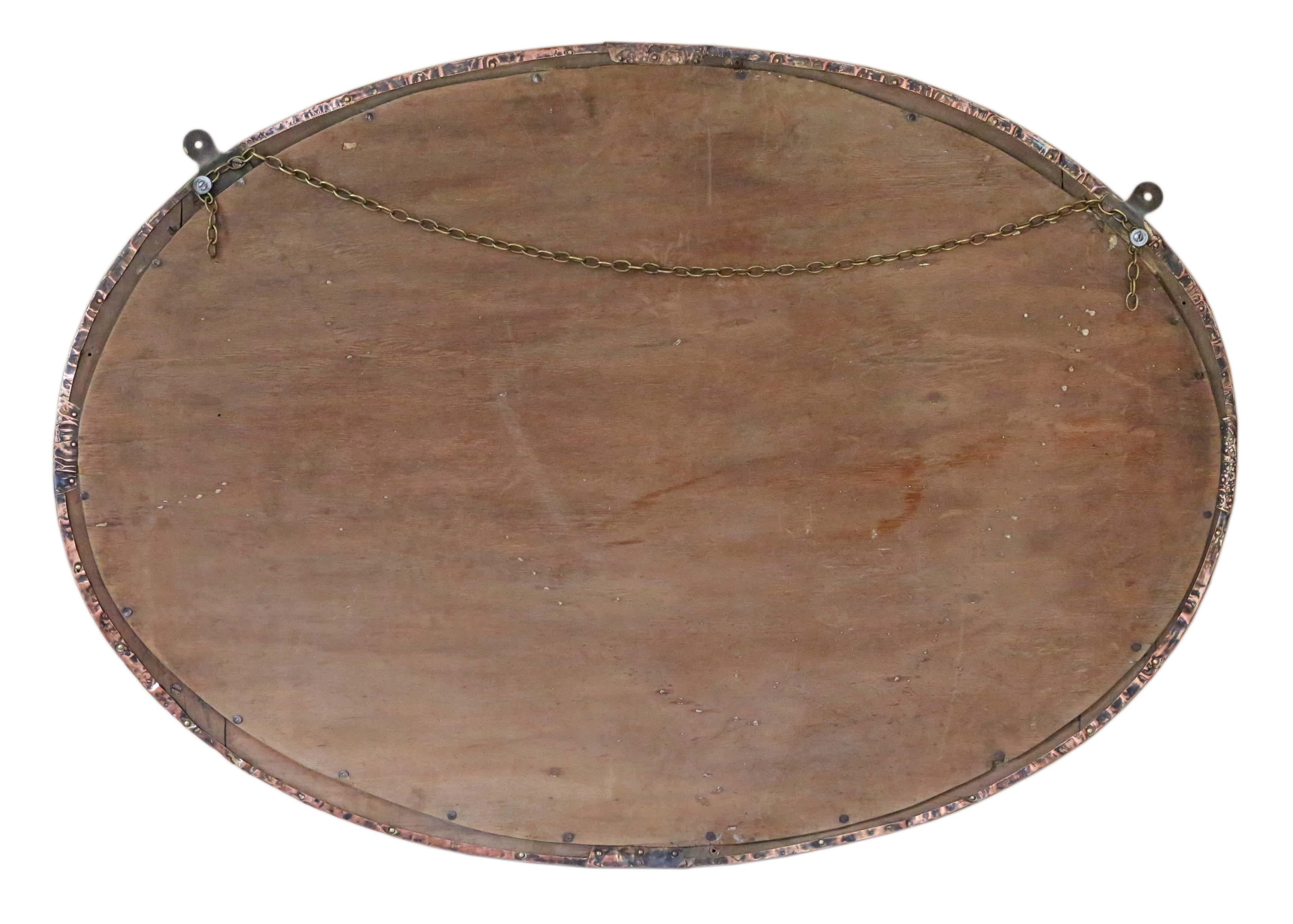 Oval Art Nouveau Copper and Brass Wall Overmantle Mirror In Good Condition In Wisbech, Cambridgeshire