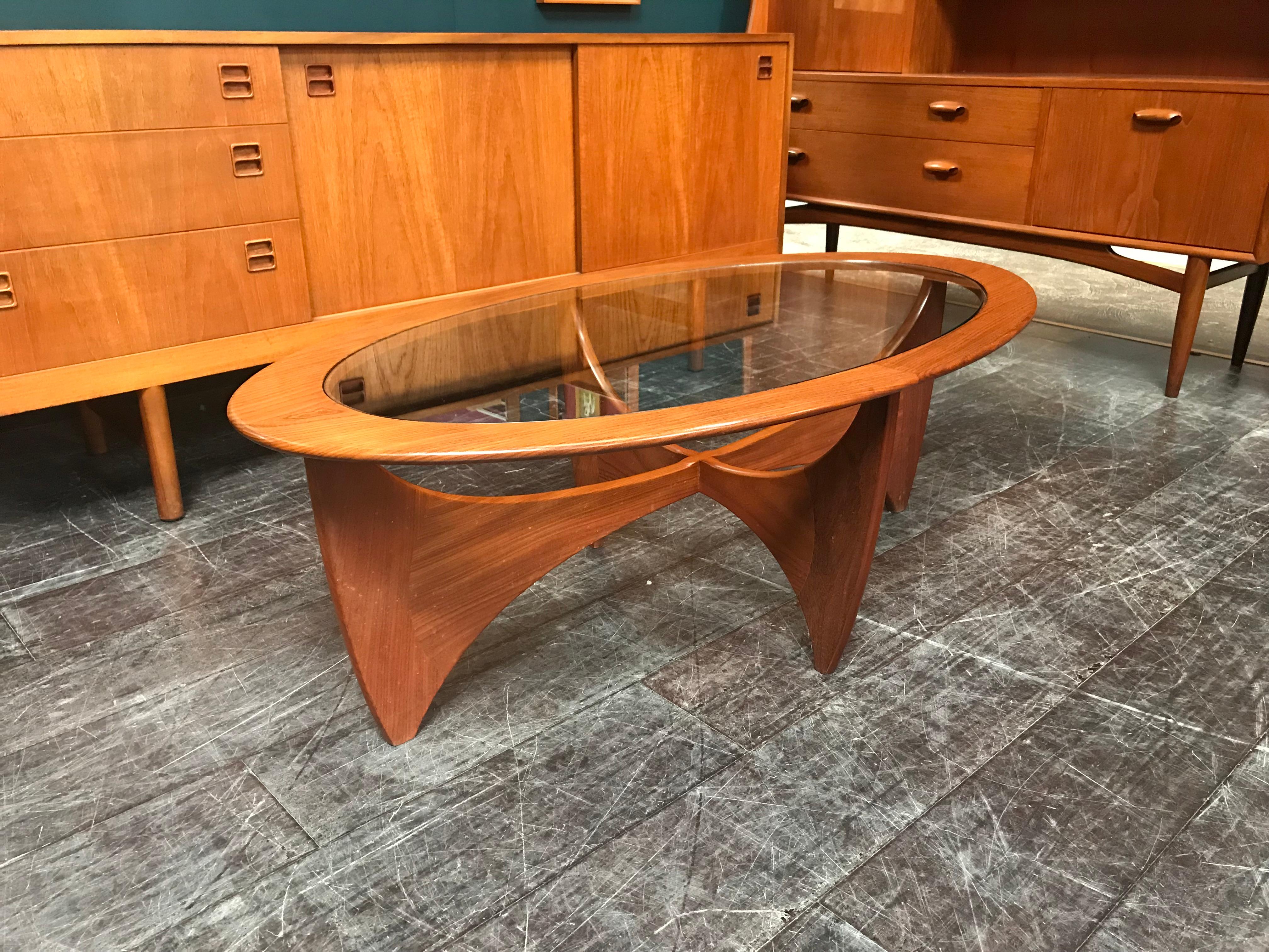 Mid-Century Modern Oval Astro Midcentury Teak and Glass Coffee Table by Vb Wilkins for G-Plan