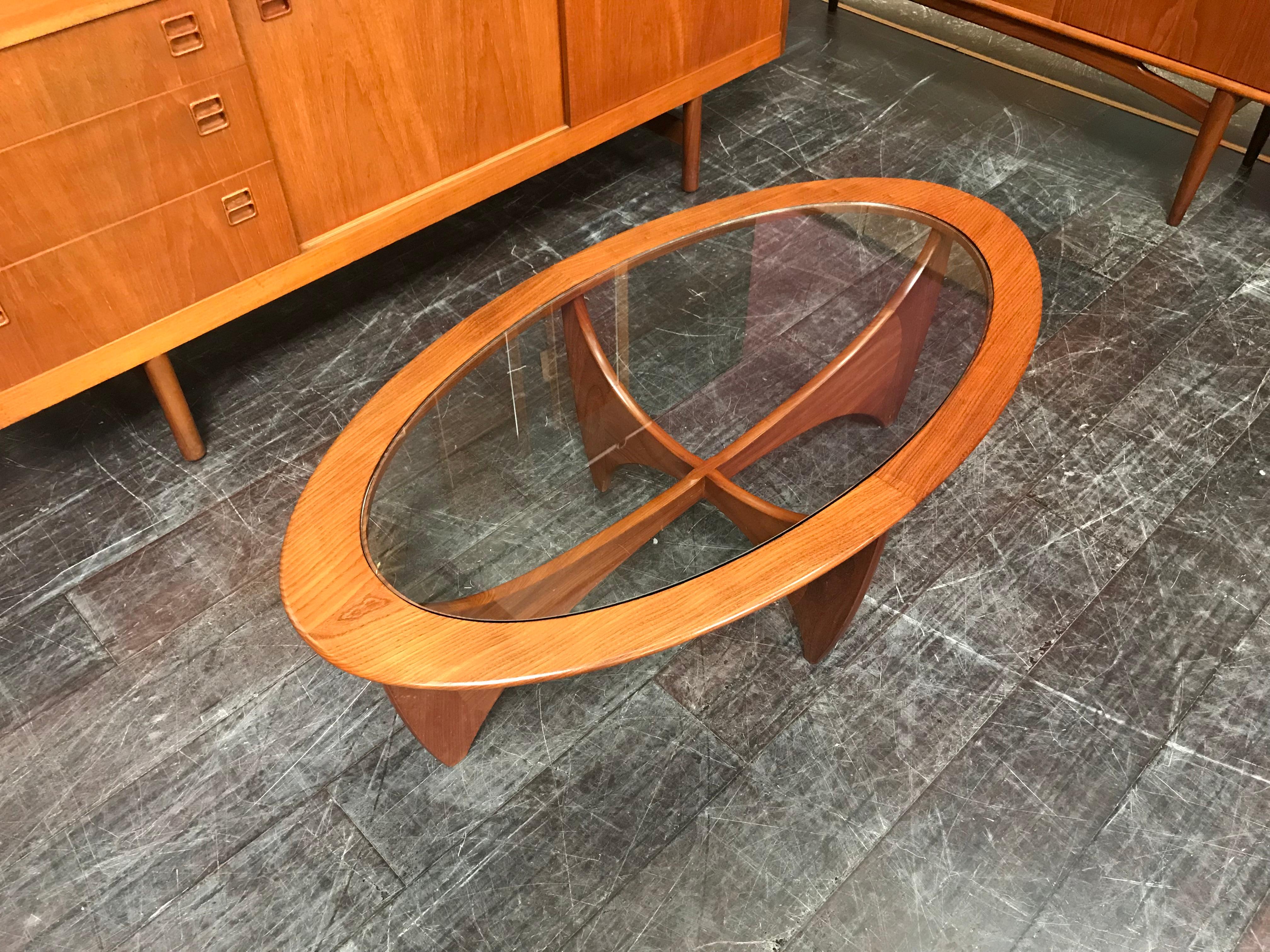 British Oval Astro Midcentury Teak and Glass Coffee Table by Vb Wilkins for G-Plan