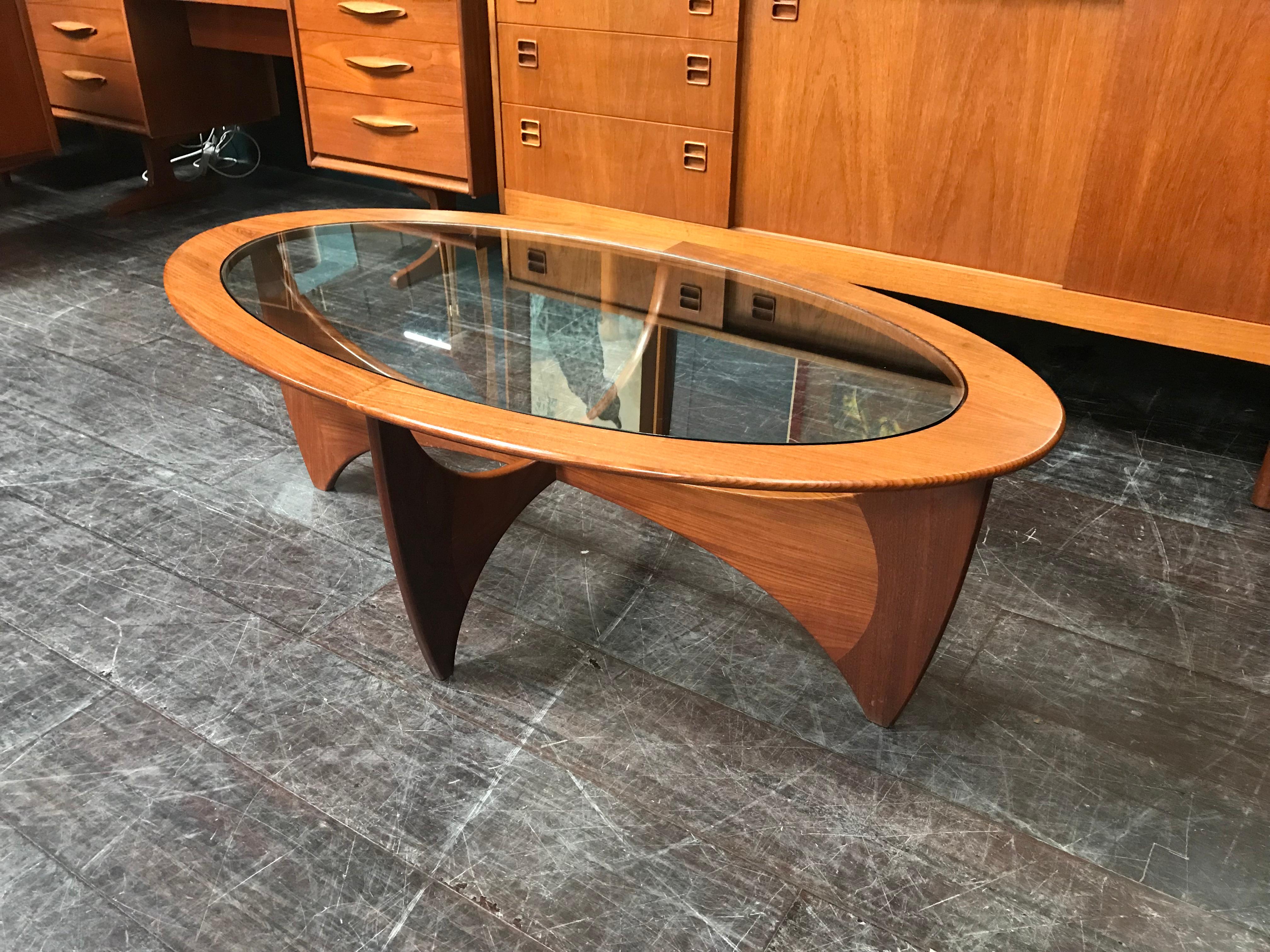 20th Century Oval Astro Midcentury Teak and Glass Coffee Table by Vb Wilkins for G-Plan