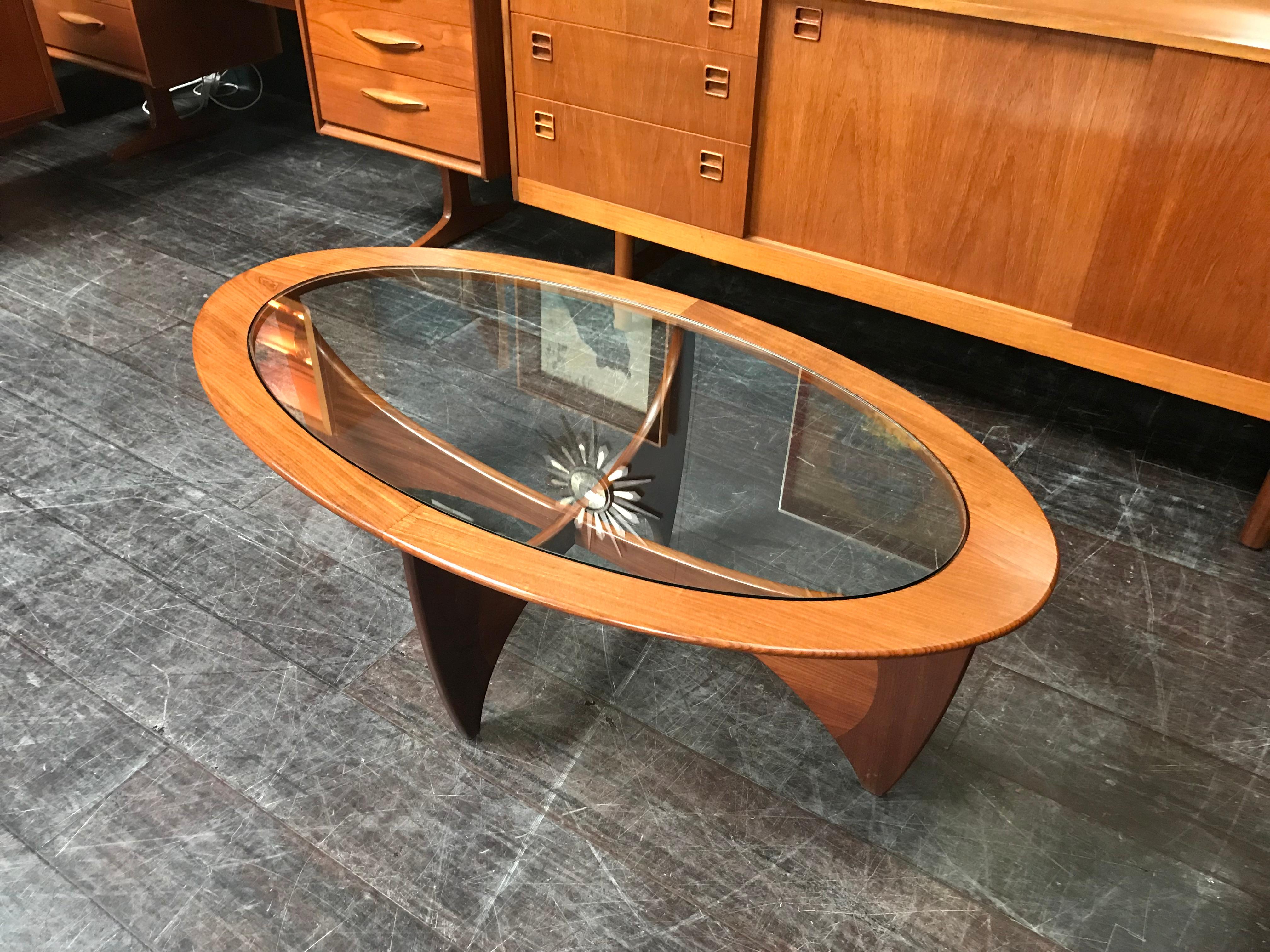 Oval Astro Midcentury Teak and Glass Coffee Table by Vb Wilkins for G-Plan 1