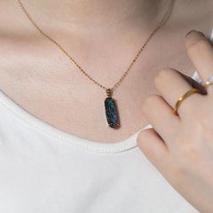 Oval Australian Boulder Opal Pendant Necklace 14K Yellow Gold