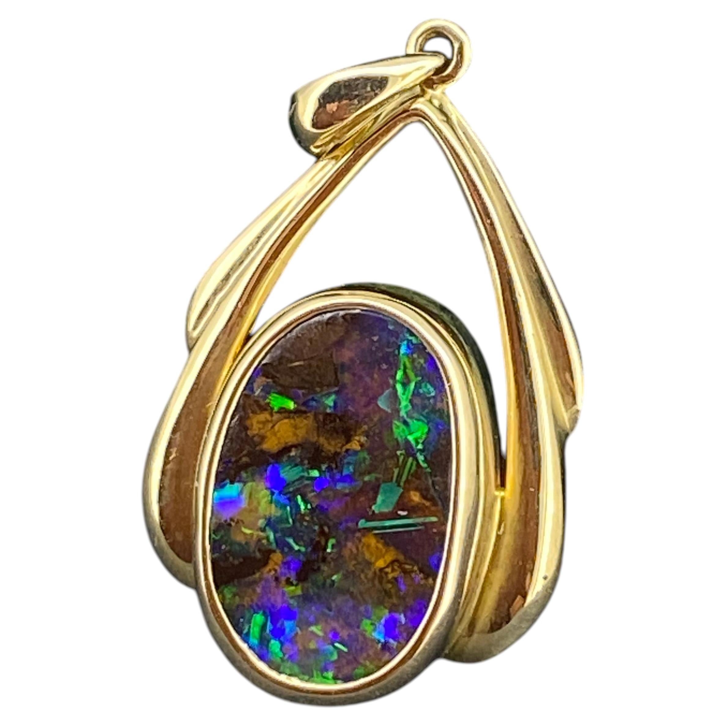 Oval Australian Doublet Opal (14mm x 9mm) 9K Yellow Gold Vintage 70's Pendant