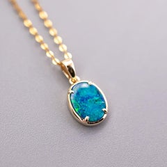 Oval Australian Doublet Opal Pendant Necklace 14k Yellow Gold