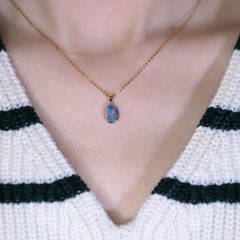 Minimal Style Oval Doublet Opal Pendant Necklace 14k Yellow Gold