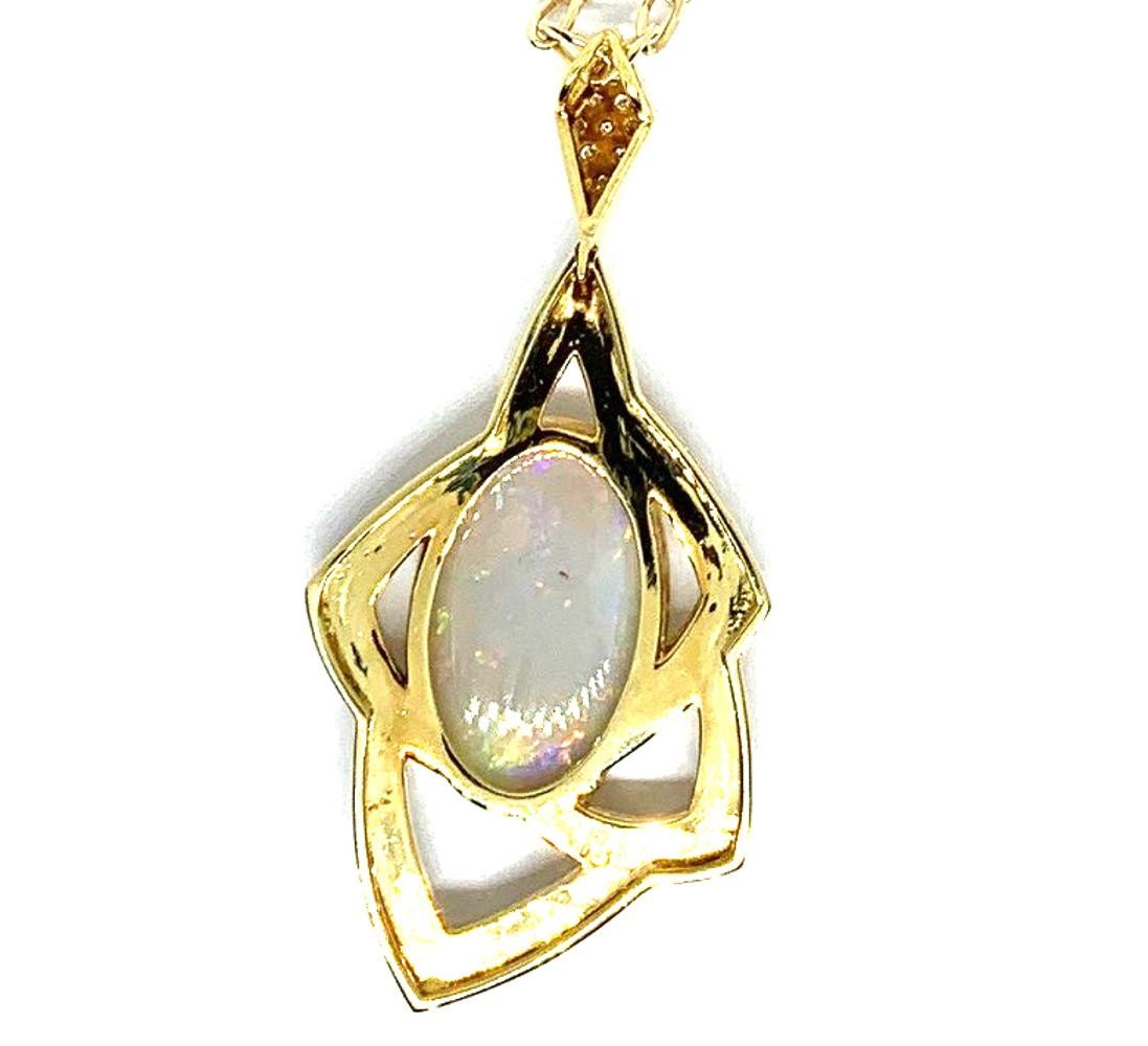 Oval Cut 9.89 ct. Australian Opal and Diamond Geometric Pendant with Chain For Sale