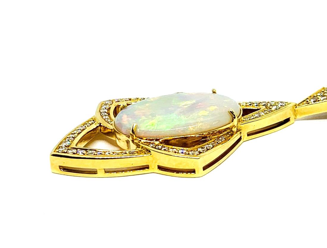 9.89 ct. Australian Opal and Diamond Geometric Pendant with Chain In New Condition For Sale In Los Angeles, CA