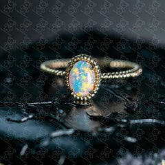 Oval Australian Solid Opal Ring in 14K Yellow Gold