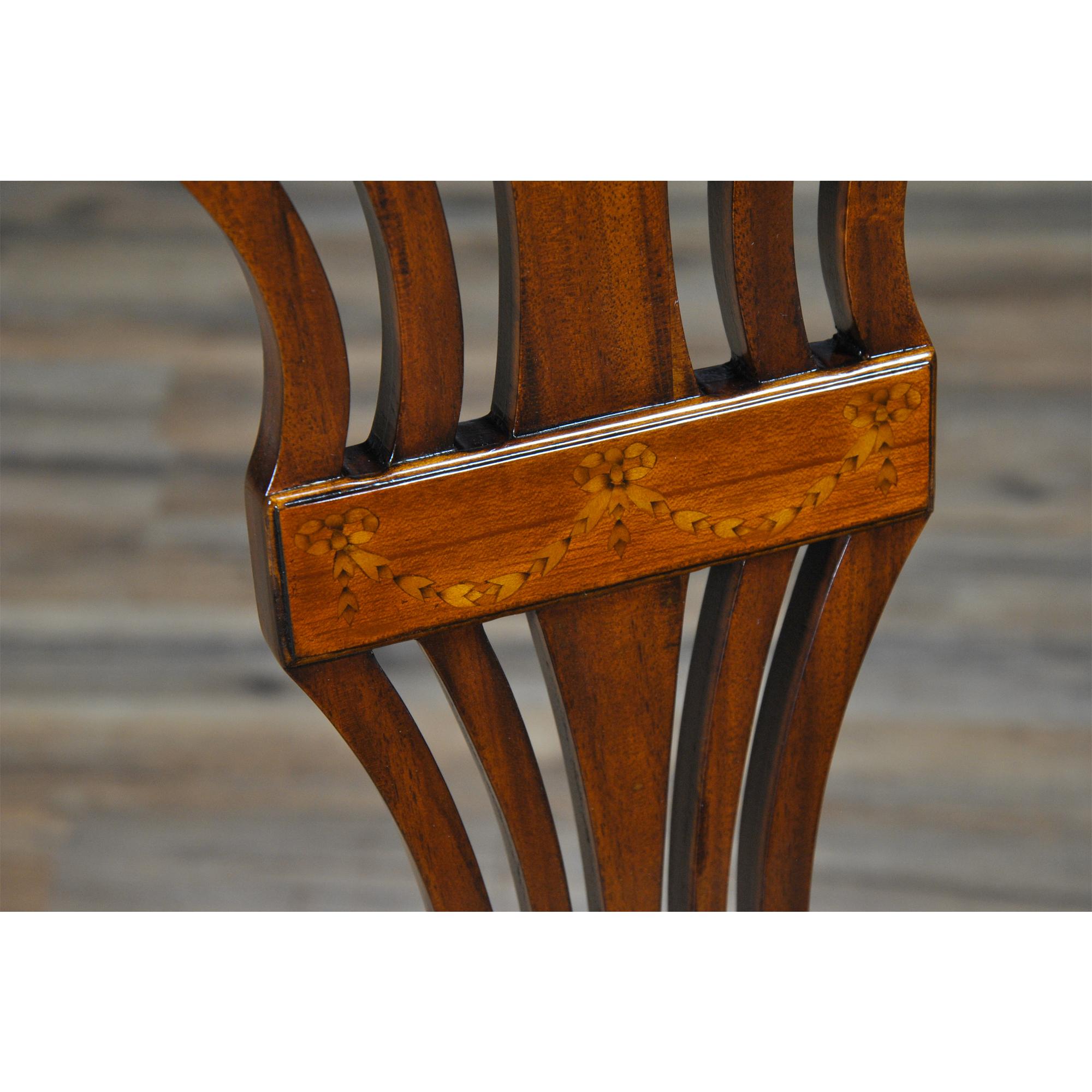 Hand-Carved Oval Back Inlaid Chairs, Set of 10 For Sale