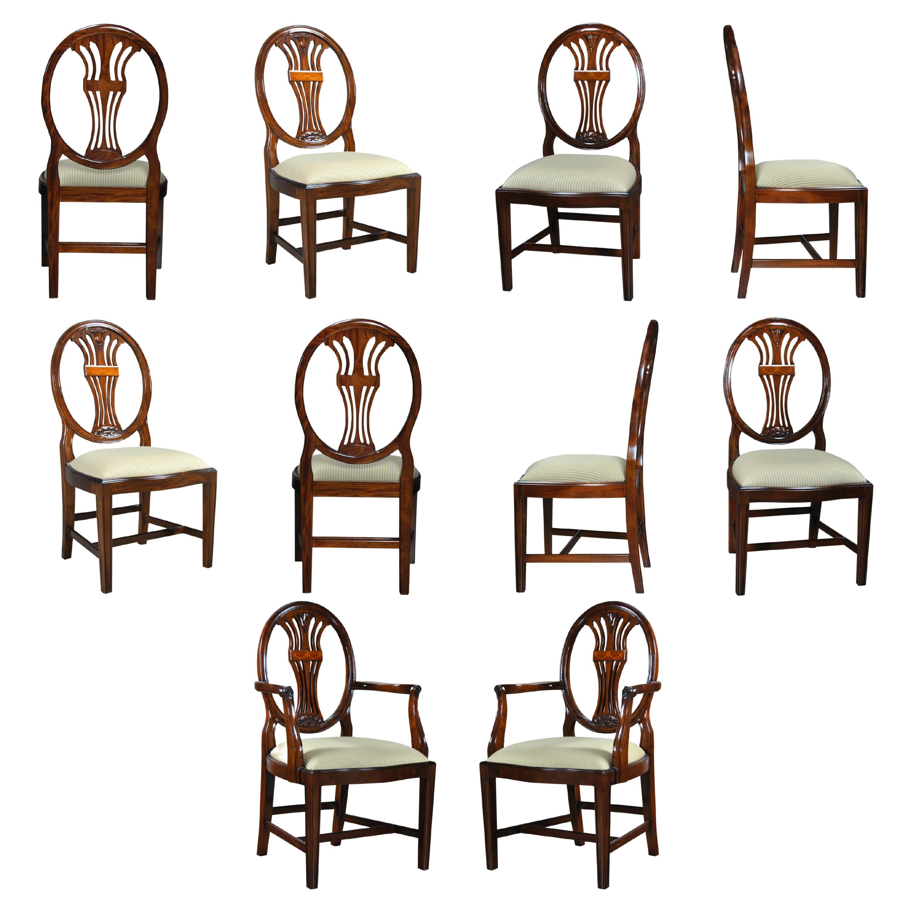 Oval Back Inlaid Chairs, Set of 10 For Sale