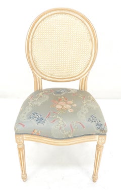 Oval Back Silk Upholstery Cane Back White Wash Finish French Side Chair CLEAN