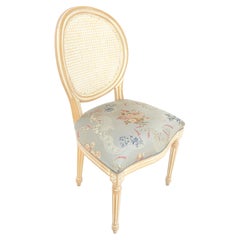 Oval zurück Seidenpolsterung Cane zurück White Wash Finish Französisch Side Chair CLEAN