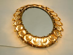 Oval Backlit 1960s Large Palwa Wall Mirror Heavy Brass Frame and Crystal Stones