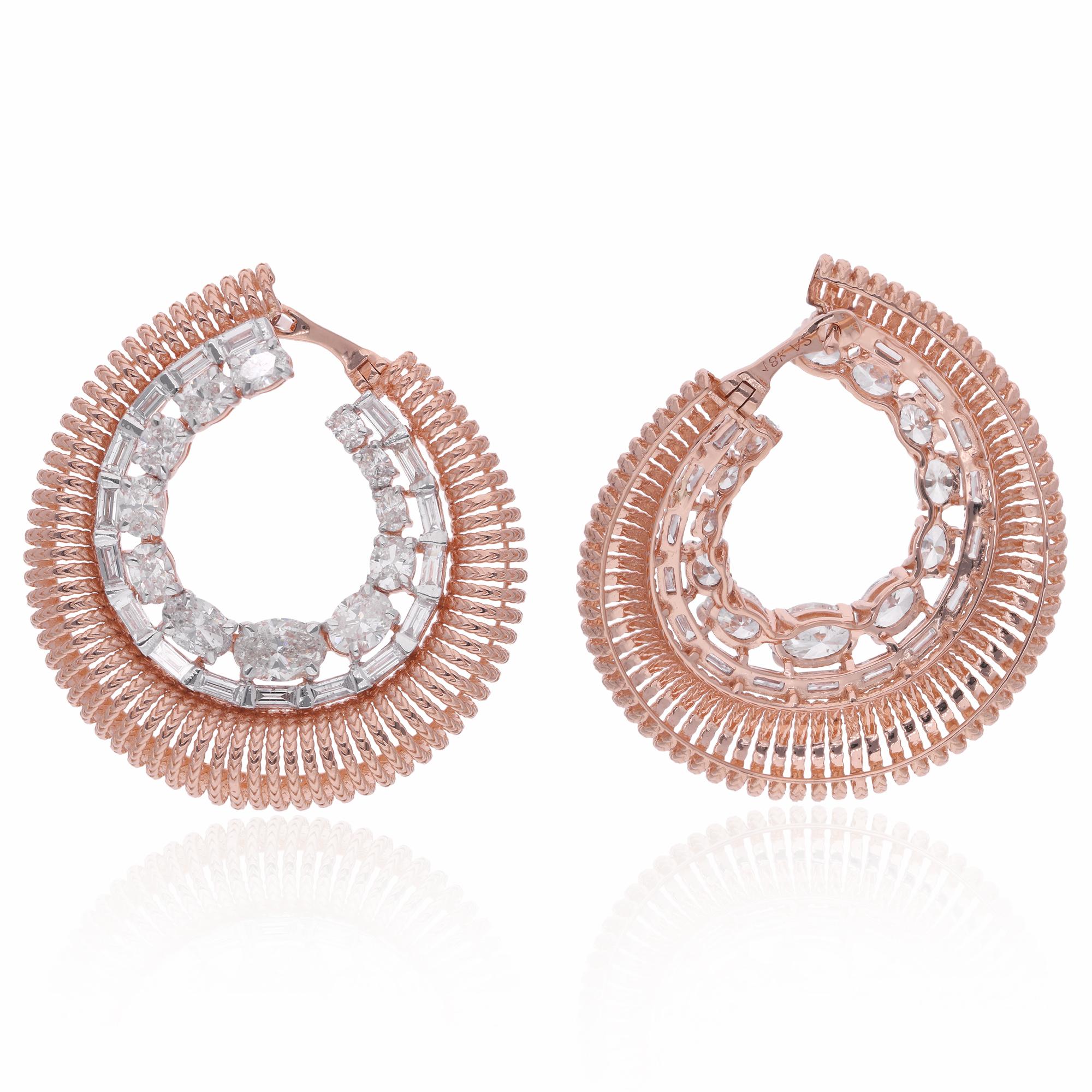 Taille ovale Boucles d'oreilles ovales et baguettes en or rose 14 carats faites à la main en vente