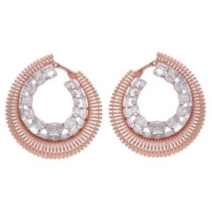 Oval & Baguette Diamond Hoop Earrings 14 Karat Rose Gold Handmade Fine Jewelry
