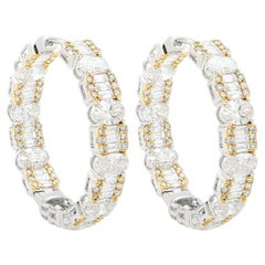 Oval Baguette Diamond Hoop Earrings 18 Karat White Yellow Gold Two Tone Jewelry