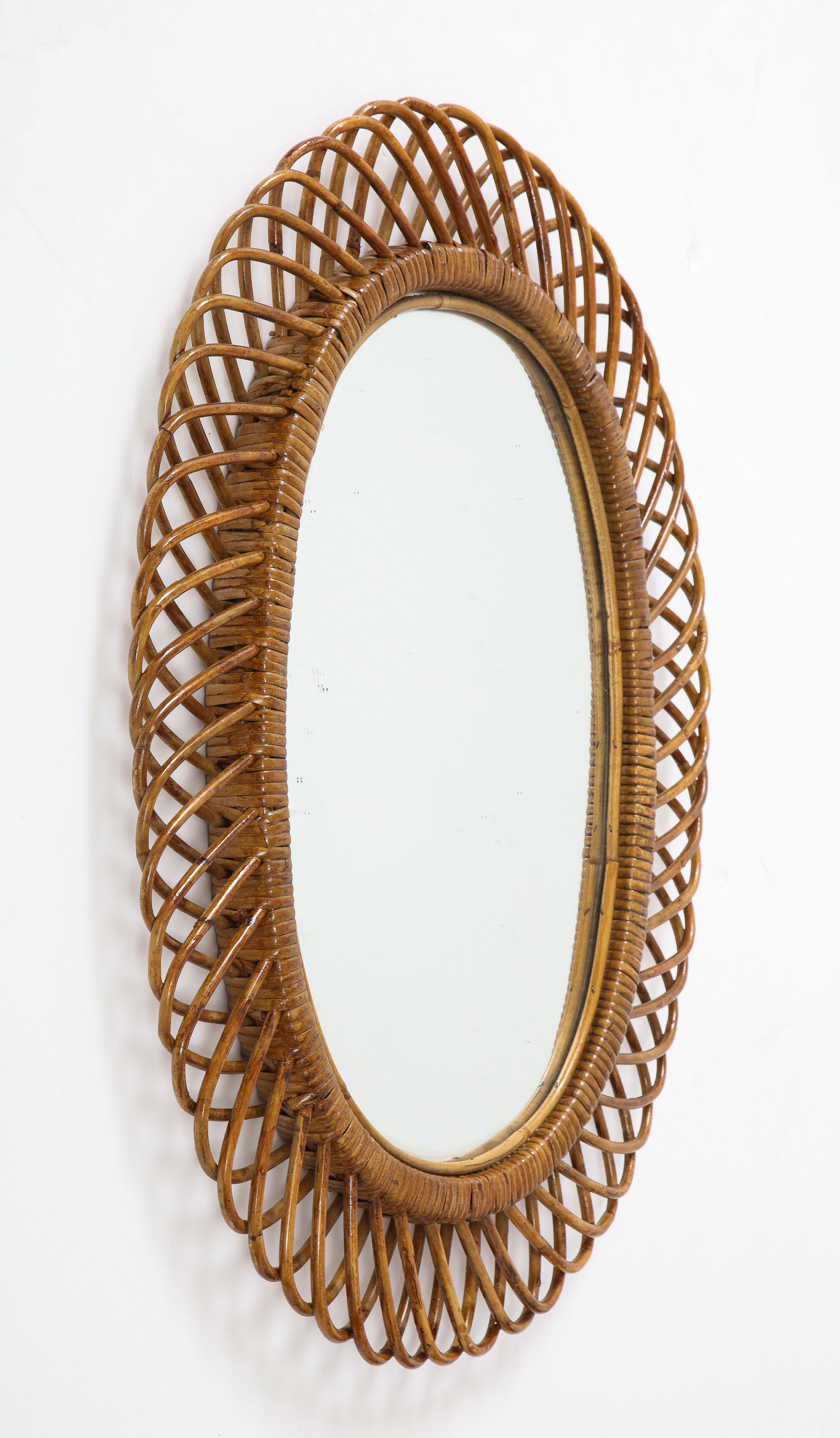 Oval Bamboo Bonacina Wall Mirror In Good Condition In New York, NY
