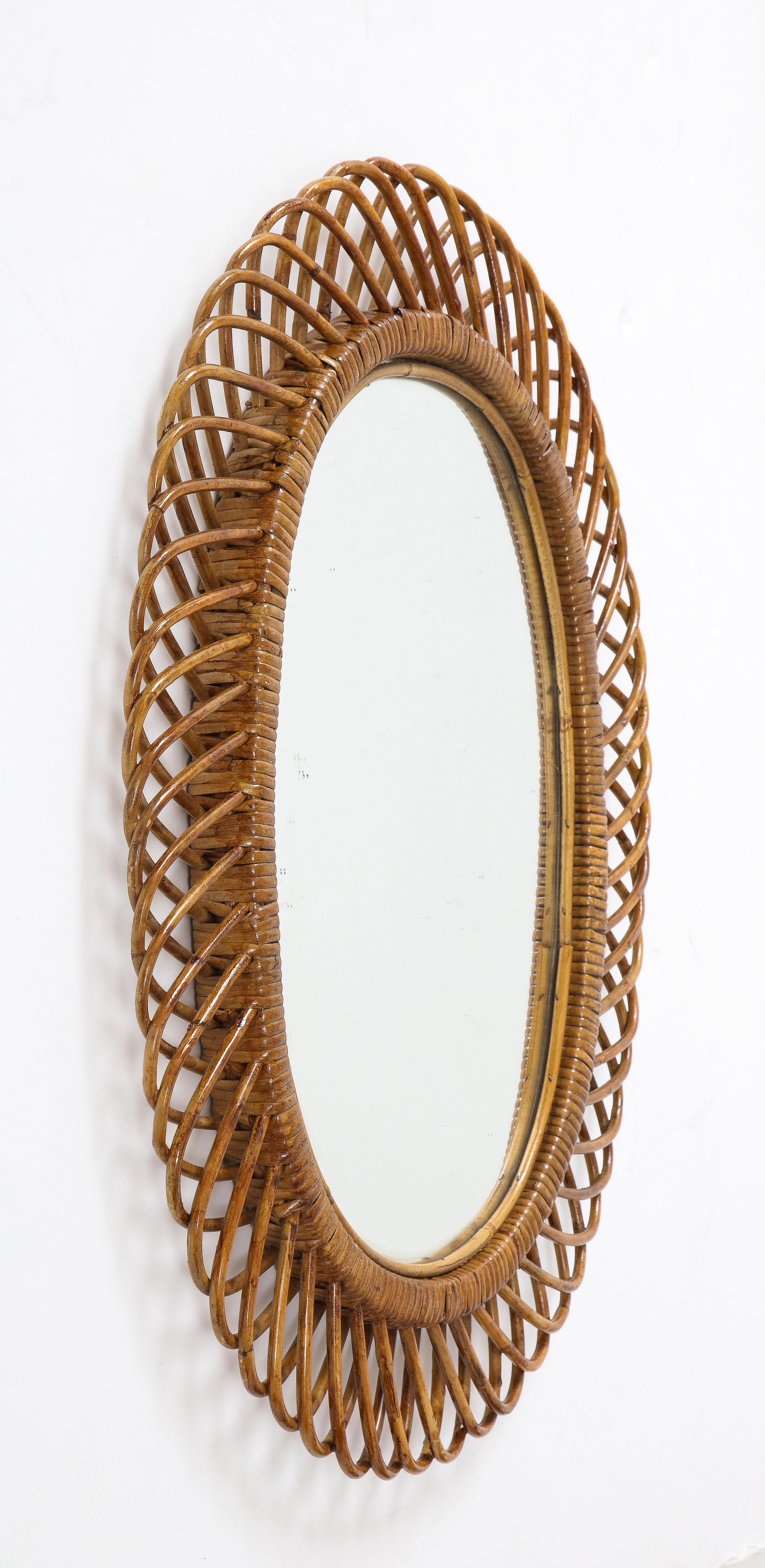 Mid-20th Century Oval Bamboo Bonacina Wall Mirror