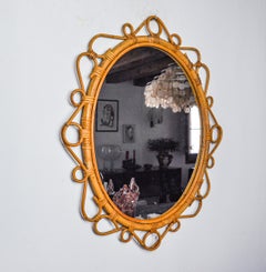 Oval bamboo mirror Italy 1960