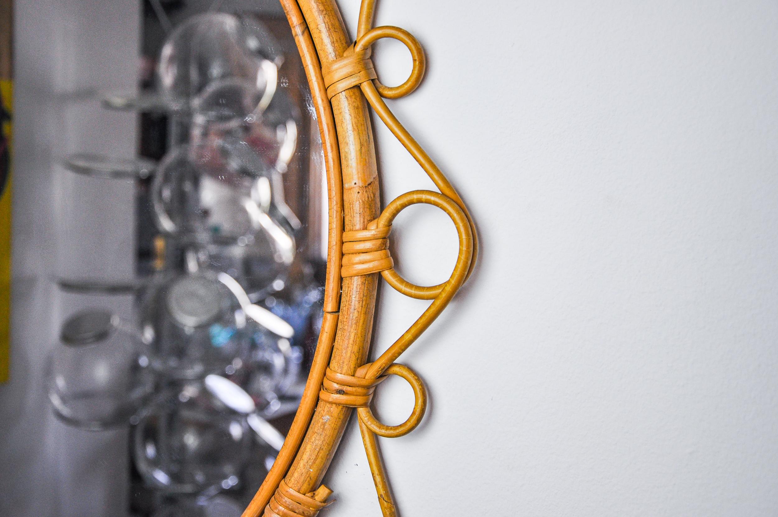 Hollywood Regency Oval bamboo mirror Italy 1960