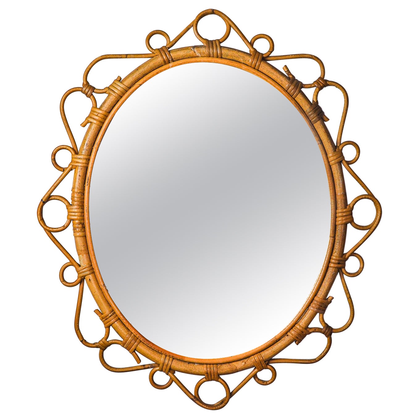Oval bamboo mirror Italy 1960