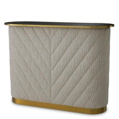 Oval Bar Brushed Brass Black Beveled Glass Forrester Off-White Fabric