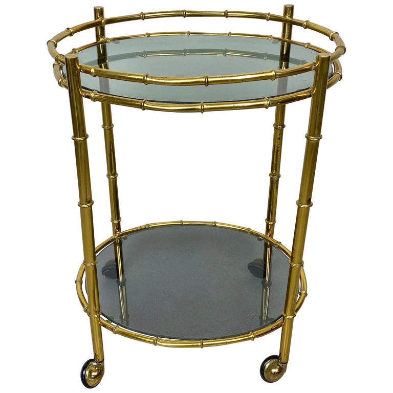 Oval Bar Cart Faux Bamboo Brass and Smoked Glass, Italy, 1960s For Sale at  1stDibs