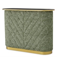 Oval Bar in Brushed Brass Black Glass and Camari Green Fabric