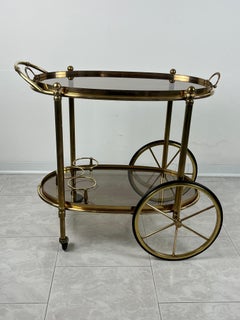 Mid-Century Brass Oval Bar Trolley  with Smoked Glass Italian Design 1960s