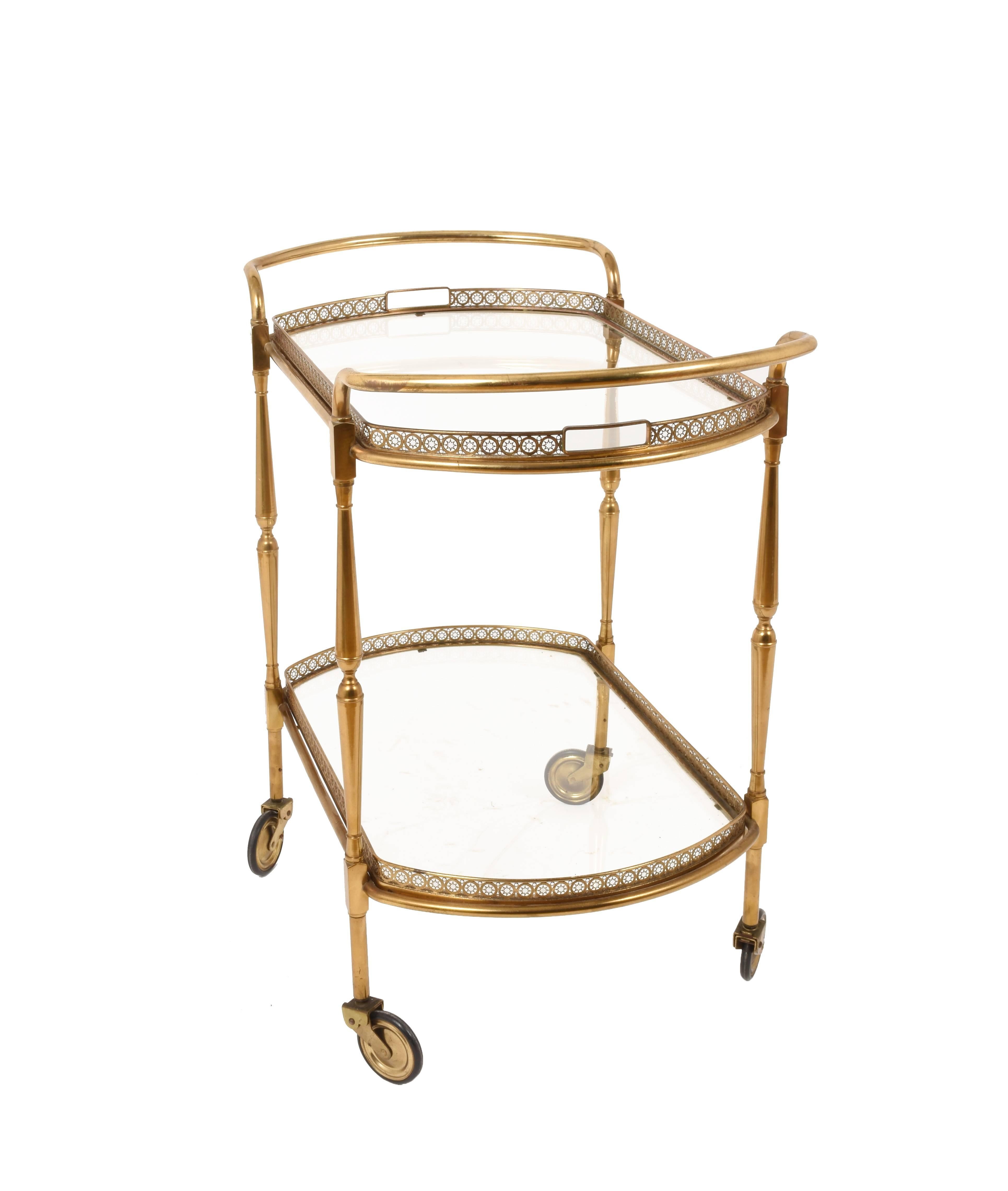 Oval Bar Trolley, with Service Tray of Maison Baguès, Bar Cart, France, 1950s 4