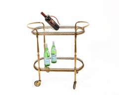 Oval Bar Trolley, with Service Tray of Maison Baguès, Bar Cart, France, 1950s