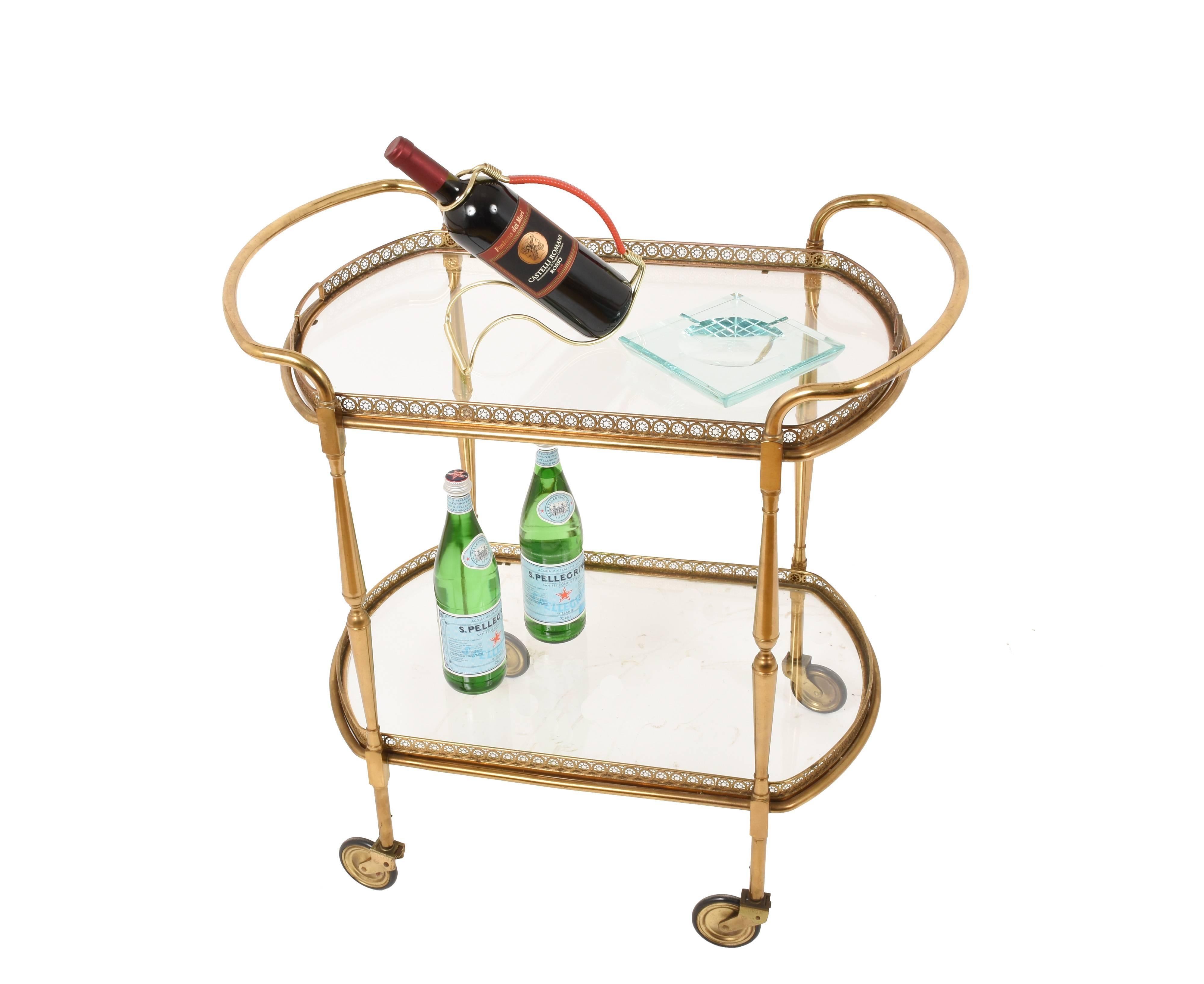French Oval Bar Trolley, with Service Tray of Maison Baguès, Bar Cart, France, 1950s