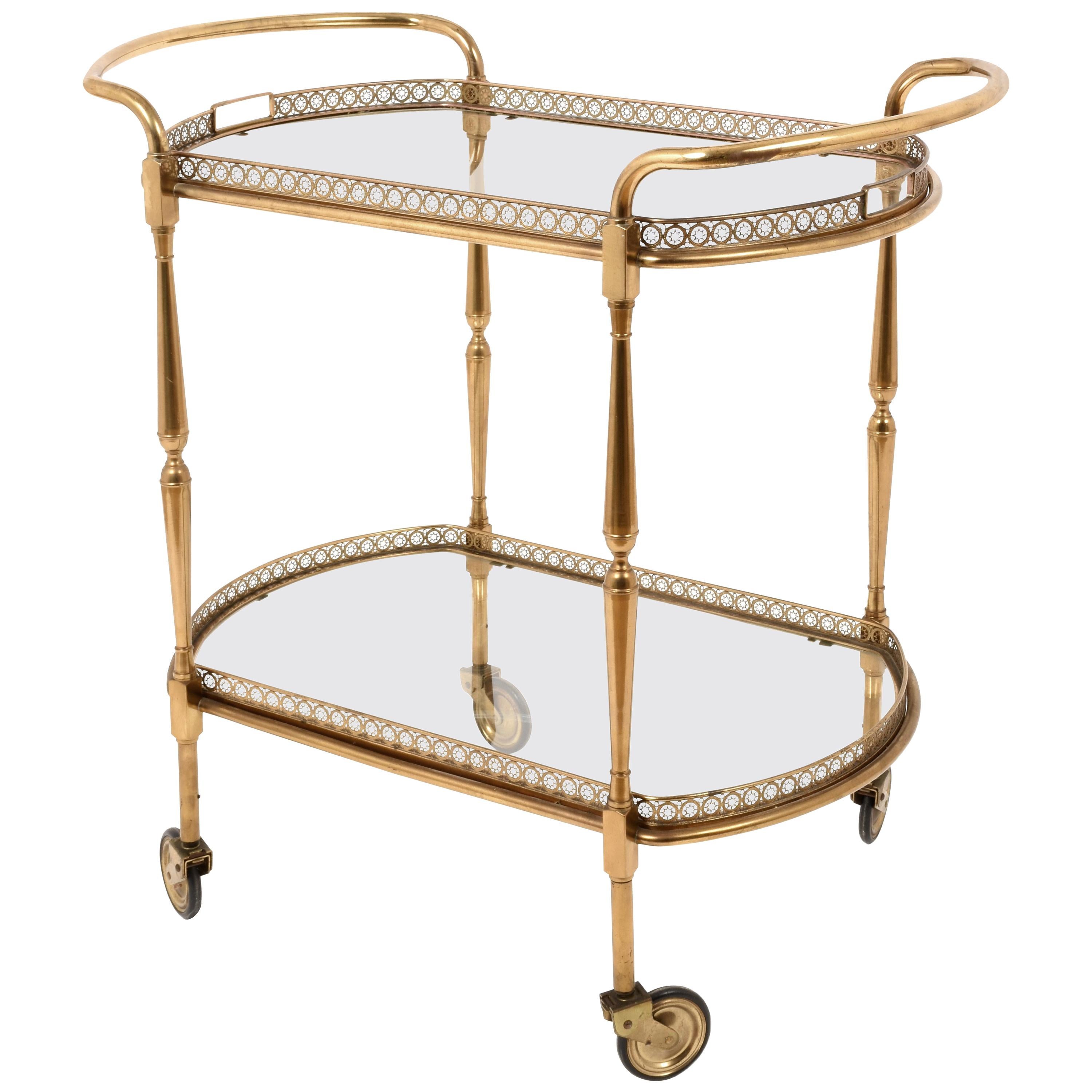 Oval Bar Trolley, with Service Tray of Maison Baguès, Bar Cart, France, 1950s