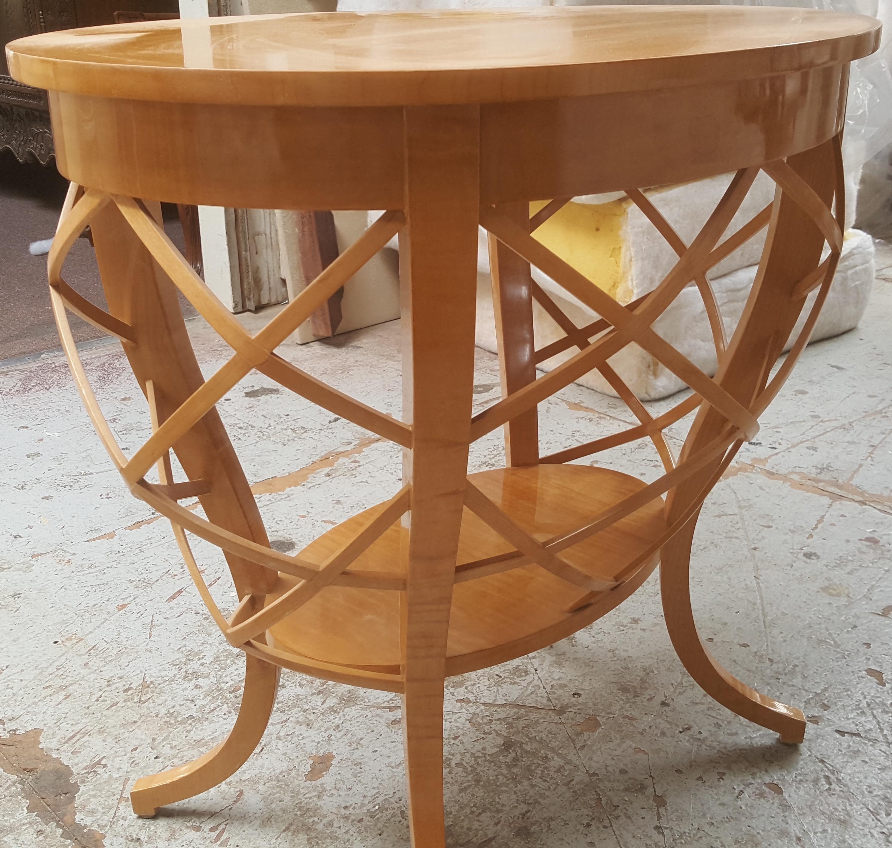 Veneer Oval Basket Side Table in Curly Maple For Sale